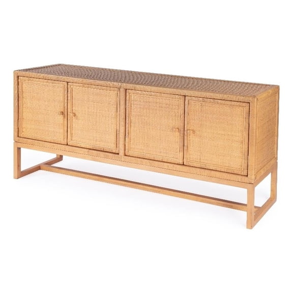 Beaumont Lane Coastal Rattan 4 Door 76" Sideboard in Natural Rattan