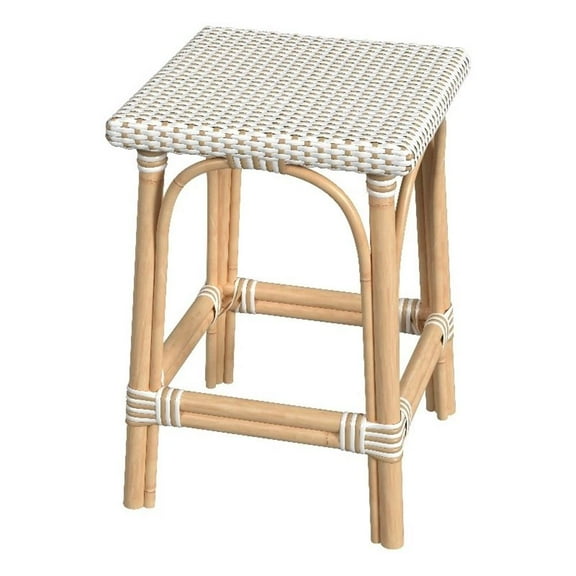 Beaumont Lane Coastal Rattan Bar Stool Chair in Tan With Square Seat & Footrest