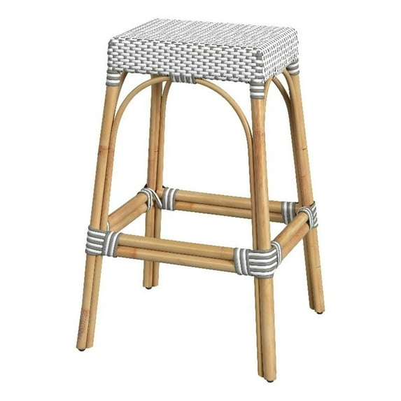 Beaumont Lane Coastal Rectangular Rattan 30" Bar Stool in Gray & White