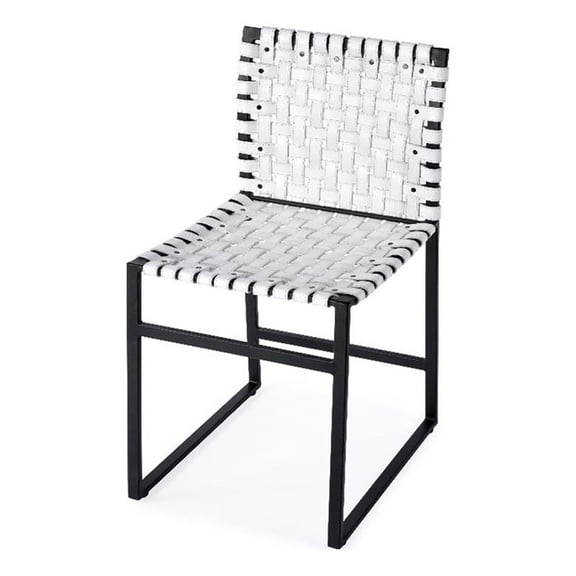 Beaumont Lane Contemporary 25" Woven Leather Side Chair In White