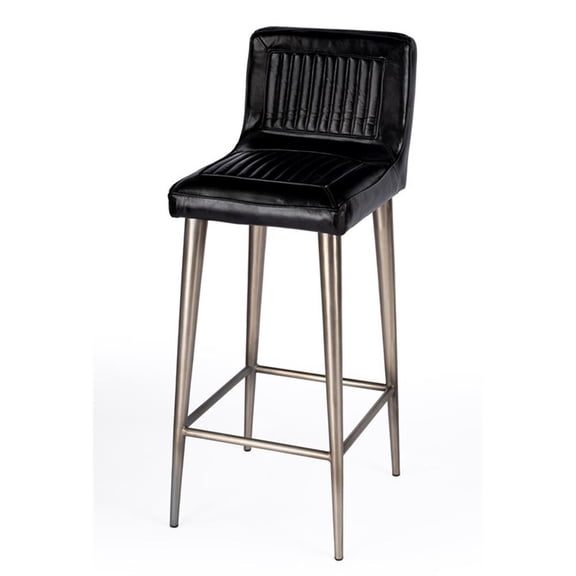 Beaumont Lane Contemporary Black Leather Bar Stool in Black Finish