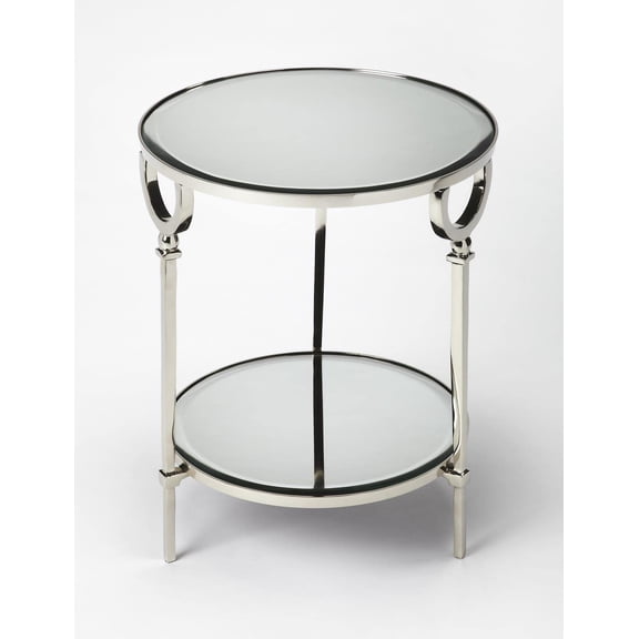 Beaumont Lane Contemporary Metal And Mirror End Table in Silver