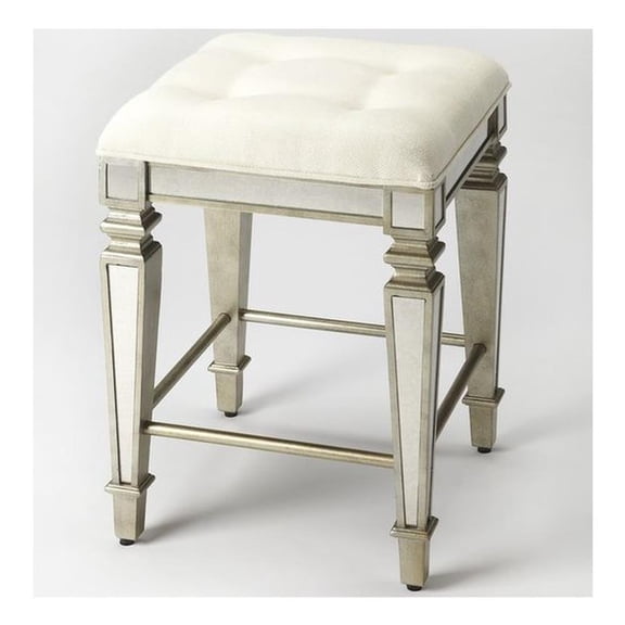 Beaumont Lane Contemporary Mirrored Counter Stool in Silver Finish