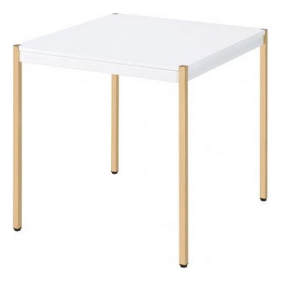 Beaumont Lane End Table with Metal Tube Legs Wooden Top in White and Gold