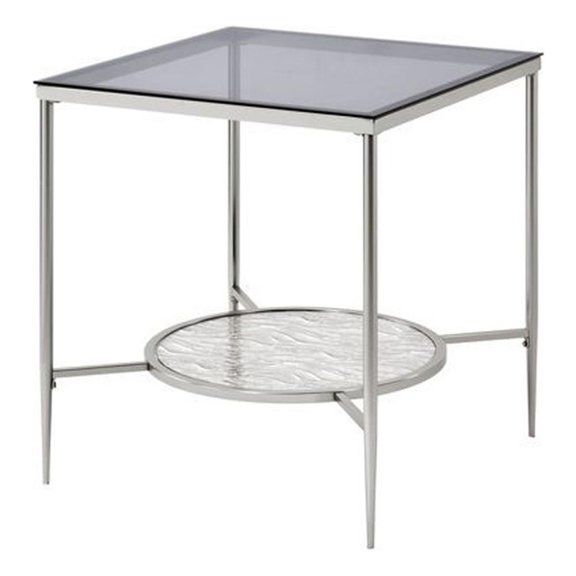 Beaumont Lane End Table with Tempered Glass Top and Textured Round Shelf