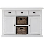 Beaumont Lane Fully Assembled Dining Buffet, Dining Room Server with 2 Woven Rattan Basket in Pure White, Hand Finished Furniture