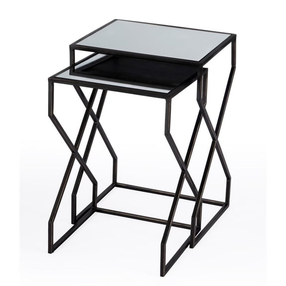 Beaumont Lane Metal Contemporary Mirrored Iron Nesting Tables