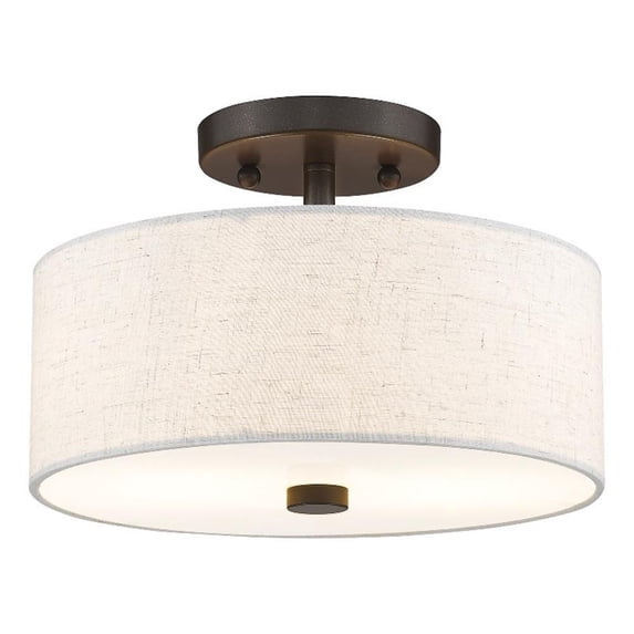 Beaumont Lane Mid-Century 11" 2-Light Metal & Fabric Semi Flush in Bronze