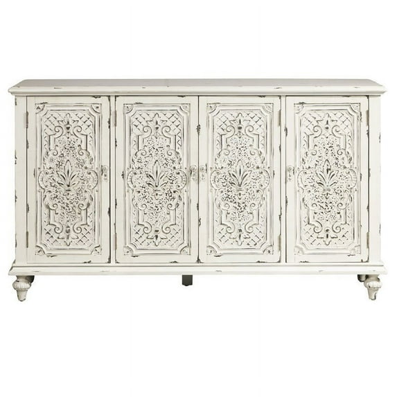 Beaumont Lane Mid-Century Ornate Four Door White Credenza