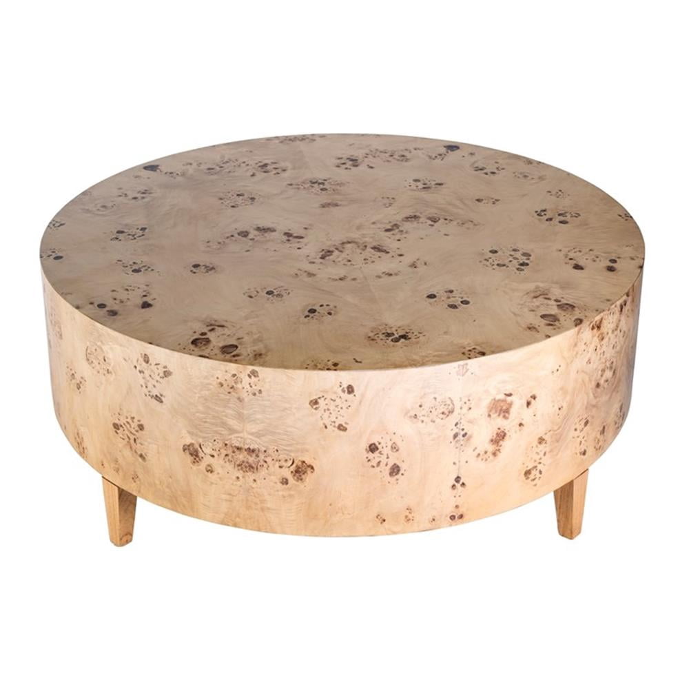 Beaumont Lane Mid-Century Round Burl Coffee Table in Light Brown Burl ...