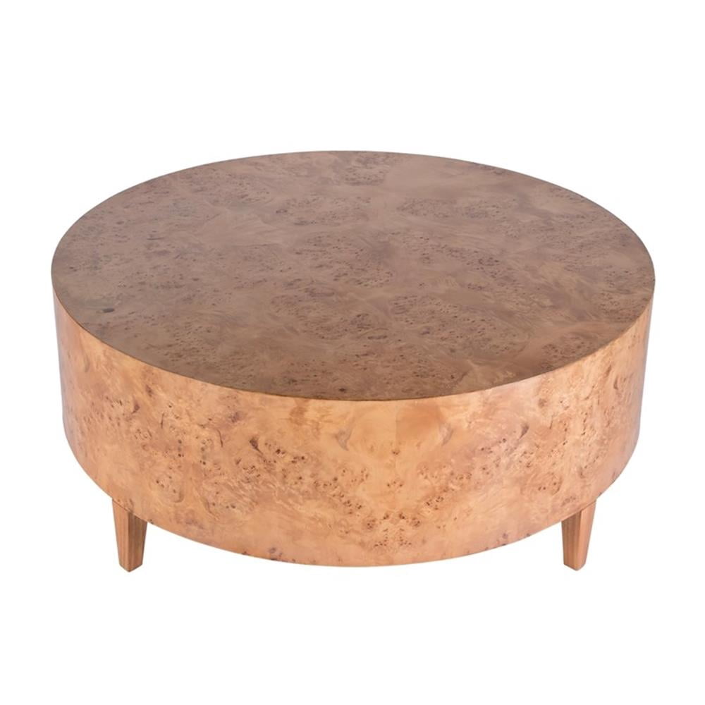 Beaumont Lane Mid-Century Round Burl Coffee Table in Traditional Brown ...