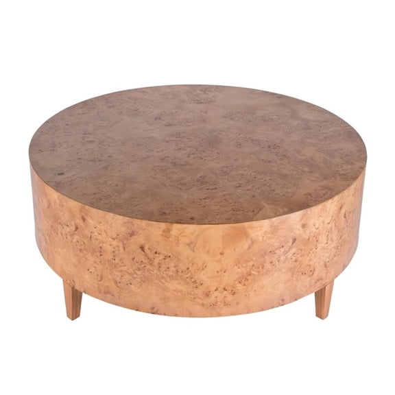 Beaumont Lane Mid-Century Round Burl Coffee Table in Traditional Brown Burl