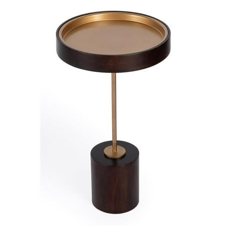 Beaumont Lane Mid-Century Shen Gold & Brown Pedestal Side Table