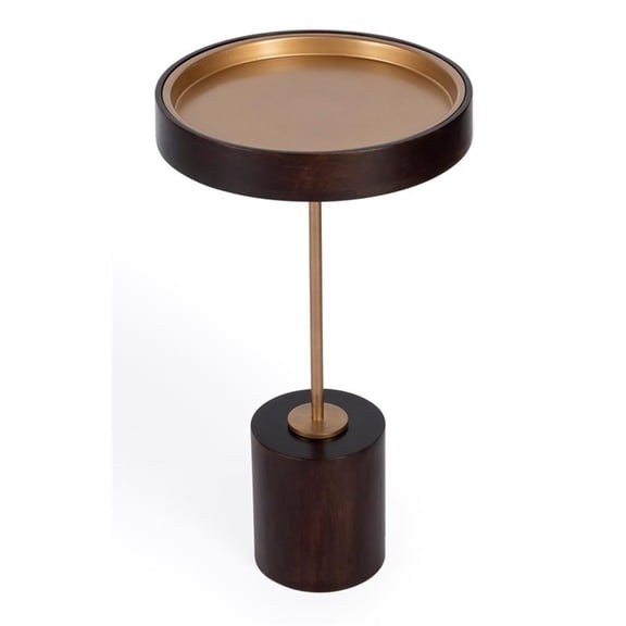Beaumont Lane Mid-Century Shen Gold & Brown Pedestal Side Table