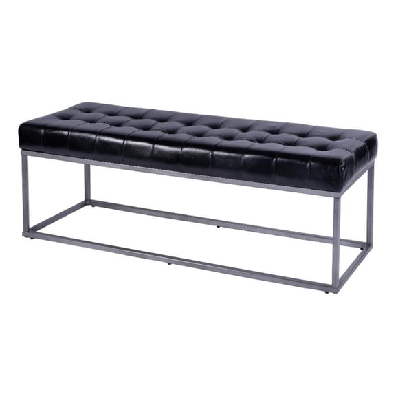 Beaumont Lane Modern 54"W Leather and Iron Accent Bench in Black