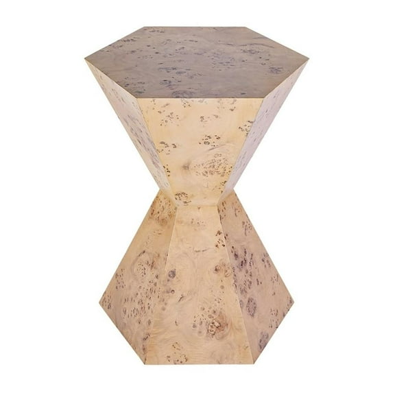 Beaumont Lane Modern Burl Wood Hexagon Side Table in Light Burl