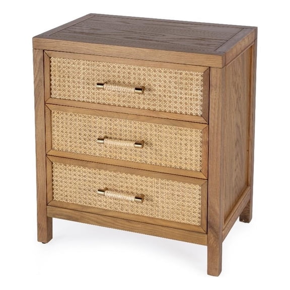 Beaumont Lane Modern Cane And Solid Wood 3 Drawer Chest in Natural