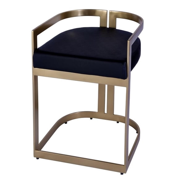 Beaumont Lane Modern Faux Leather 22" Dining Stool in Black / Gold