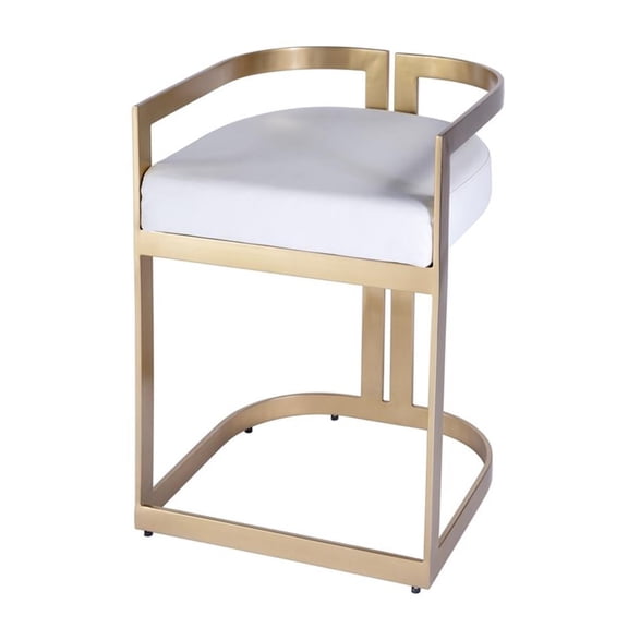 Beaumont Lane Modern Faux Leather 23" Dining Stool in Gold / White