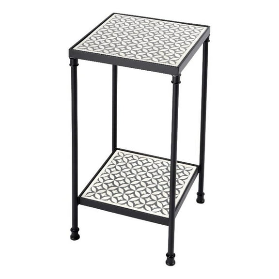 Beaumont Lane Modern Resin and Bone Inlay Side Table in Gray Bone Inlay