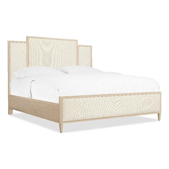 Beaumont Lane Modern Transitional Queen Panel Bed in Beige Fabric