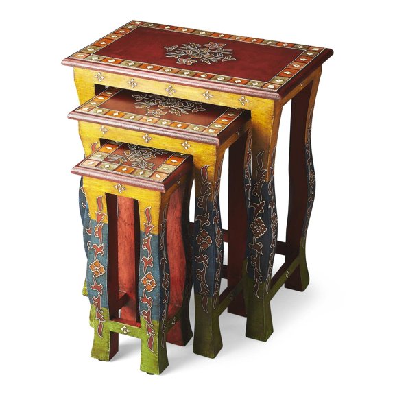Beaumont Lane Modern Wood Transitional Hand Painted Nesting Tables