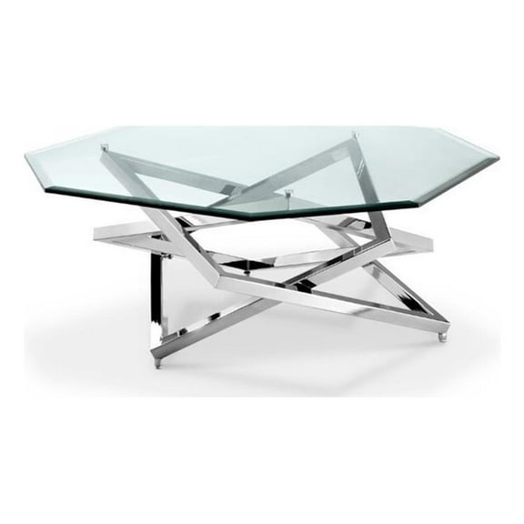 Beaumont Lane Octagonal Glass Coffee Table in Nickel