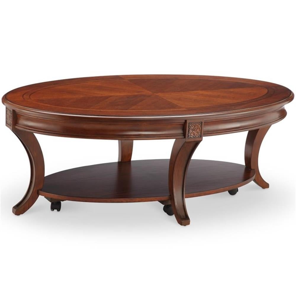 Cherry and Walnut Veneer Oval Coffee Table with Casters