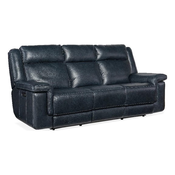 Beaumont Lane Power Sofa with Power Headrest & Lumbar in Blue Leather