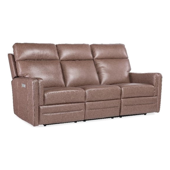 Beaumont Lane Power Sofa with Power Headrest and Lumbar in Brown Leather