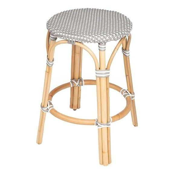 Beaumont Lane Rattan Backless Bar Stools, Gray/White