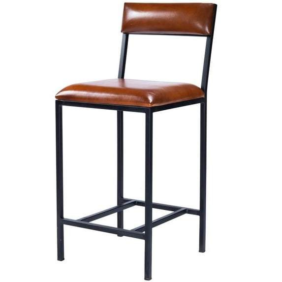 Beaumont Lane Rustic Industrial Leather and Metal Counter Stool in Brown