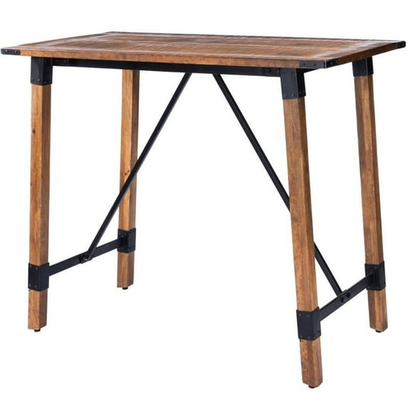 Beaumont Lane Rustic Lodge Industrial Wood and Metal Pub Table in Beige