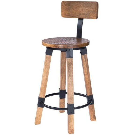 Beaumont Lane Rustic Lodge Wood and Metal Counter Stool in Beige