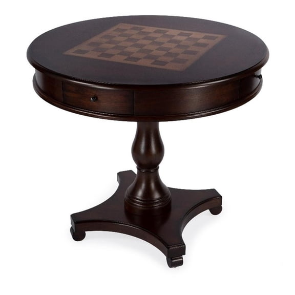 Beaumont Lane Traditional 34"D Round Wood Game Table in Cherry Brown