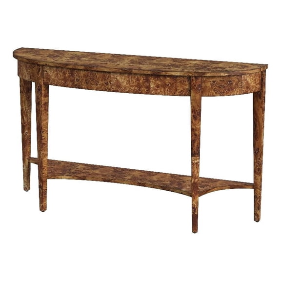 Beaumont Lane Traditional Burl Wood Demilune Console Table in Brown
