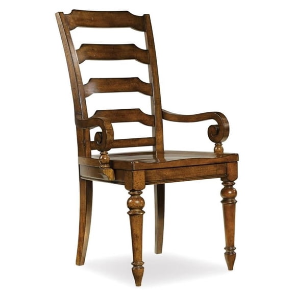 Beaumont Lane Traditional Ladderback Dining Arm Chair in Medium Wood