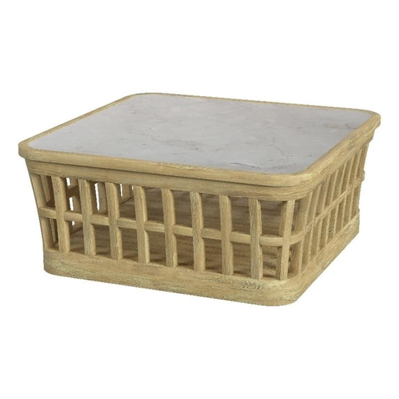 Beaumont Lane Traditional Outdoor Teak And Marble Coffee Table - Natural