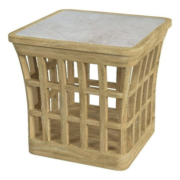 Beaumont Lane Traditional Outdoor Teak And Marble End Table in Natural