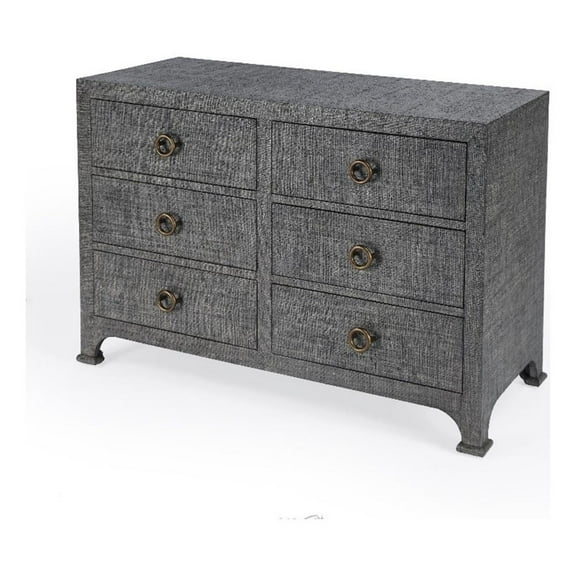 Beaumont Lane Traditional Raffia 6 Drawer Dresser - Charcoal