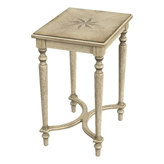 Beaumont Lane Traditional Solid Wood Inlay Accent Table in Antique Beige