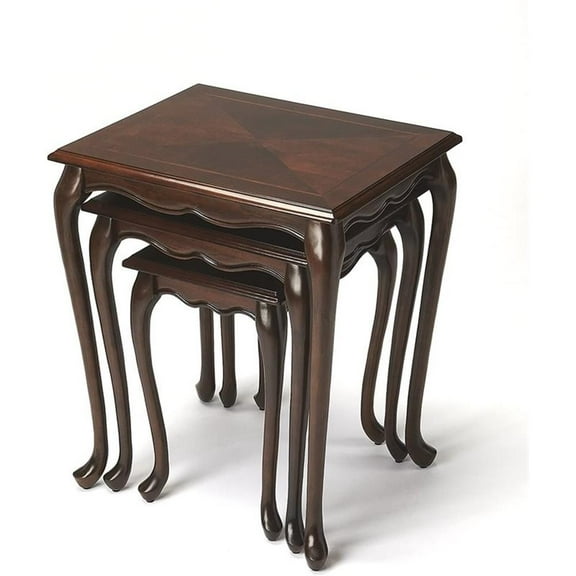 Beaumont Lane Traditional Wood Nesting Table in Cherry Dark Brown (Set of 3)