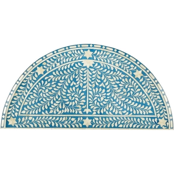 Beaumont Lane Transitional Blue Bone Inlay Demilune Console Table