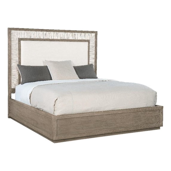Beaumont Lane Transitional Cal King Upholstered Panel Bed in Gray Wood