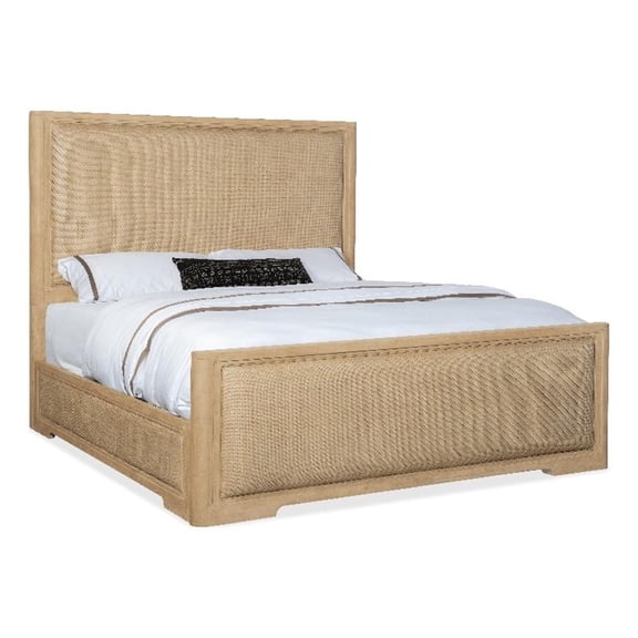 Beaumont Lane Transitional Light Brown Queen Wood and Cane Panel Bed