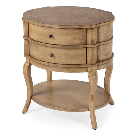 Beaumont Lane Transitional Oval 2-Drawer Side Table in Antique Beige