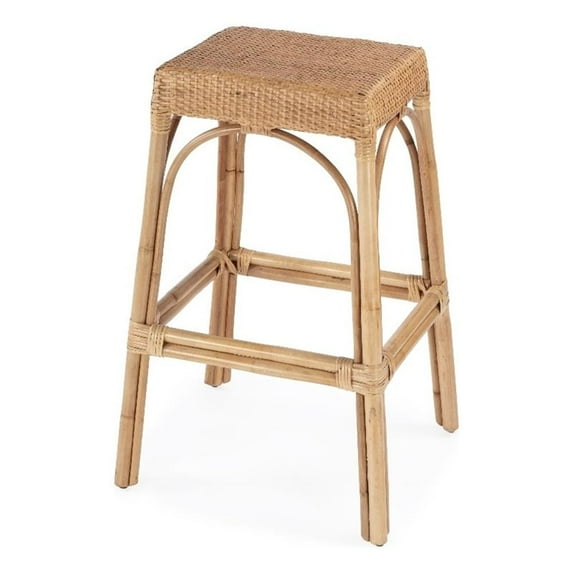 Beaumont Lane Transitional Rectangular Rattan 30" Bar Stool - Natural