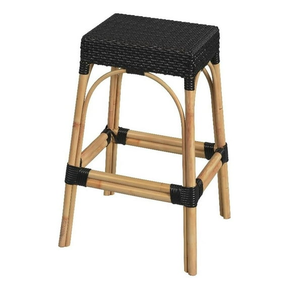 Beaumont Lane Transitional Rectangular Rattan 30" Bar Stool in Black