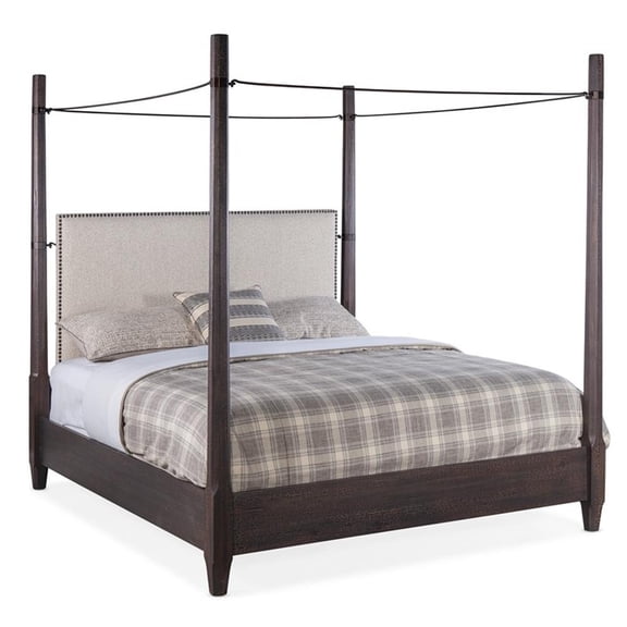 Beaumont Lane Veneers Fabric King Poster Bed with Canopy in Black