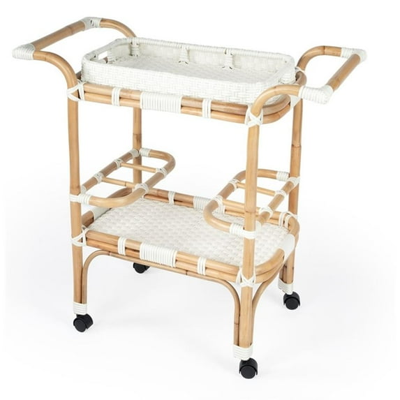 Beaumont Lane Rattan White Bar Cart Rectangular 34.5"W x 16.5"D x 33"H